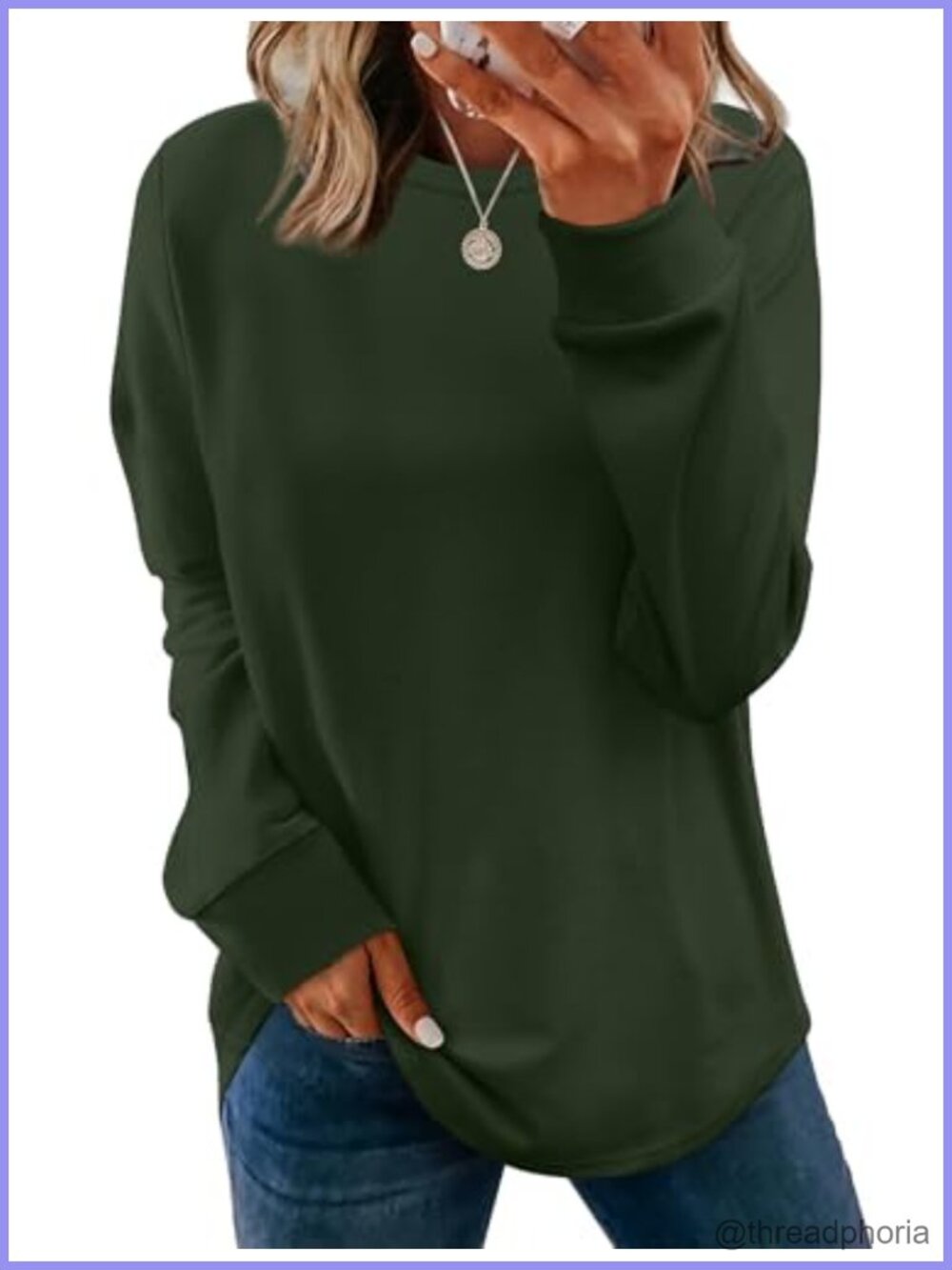 WIHOLL Women's Crewneck Long Sleeve Sweatshirt Curved Hem Loose Fit Tunic